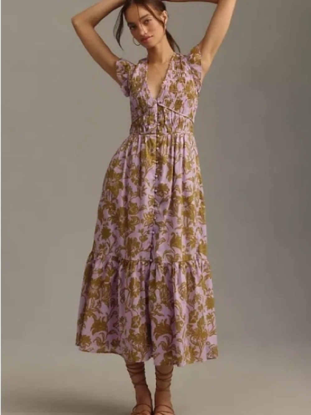 Anthropologie The Peregrine Midi Dress In Purple Large L Pockets Romantic